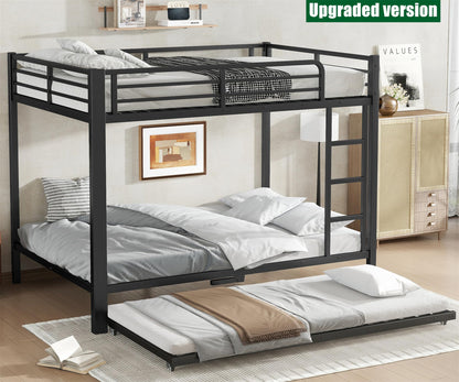 LUCALEO Latest Upgraded & Stronger Thickened Metal Full Over Full Bunk Bed with Twin Trundle, Heavy Duty Safer More Stable Steel Bunkbeds (Greater Weight Capacity) (Full Over Full with Twin Trundle)