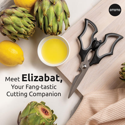 OTOTO Elizabat Kitchen Scissors - Halloween Goth Cute Bat Kitchen Shears, Gothic Scissors Utensils - Spooky Bats Halloween Gifts, Cute Gadgets