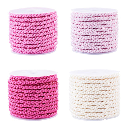 4 Rolls Polyester Twine Cords Trim 3mm 5.4yards Braided Macrame Cord Braided Twisted Silk Rope for Knitting Bag Wall Hangings Plant Hangers Handmade Macrame Supplies