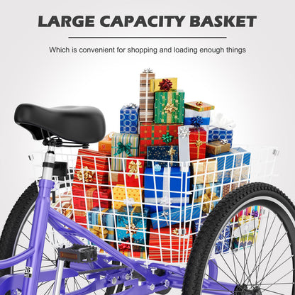 H&ZT Adult Tricycle, 3 Wheeled Bike, Trike Cruiser Bike, with 7-Speed Gear, Parking Brake Handle, Low Step, Large Rear Basket, Elderly Friendly, for Men, Women, and Teens