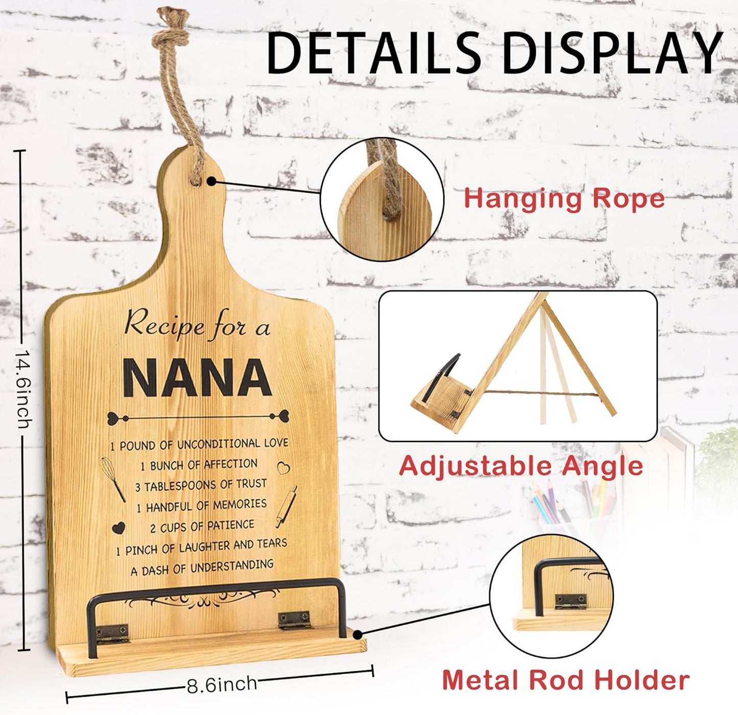 Nana Gifts: Foldable Cookbook Stand for Grandma, Unique Cooking Recipe Stand for Kitchen Counter from Grandkids