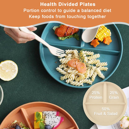 LDXDRU 12Pcs Portion Control Plate, Divided Plates For Adults, 9 inch Divided Plate, Unbreakable Divided Dinner Plates, Reusable Diet Plate, BPA Free, Dishwasher & Microwave Safe, 6 Color