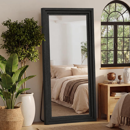 WISSMIELS Full Length Mirror 71"x30", Large Solid Wood Frame Floor Mirror, Leaning Floor Mirror, Stable Frame, Shatterproof Glass, Modern Classic Style for Bedroom, Living Room, Entryway