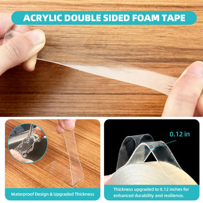 P7yaumy Double Sided Tape Heavy Duty 0.75in×20ft, Nano Tape Double Sided, Removable Traceless Two Sided Adhesive Tape, Clear Mounting Tape Double Sided Tape for Walls, Hanging Picture,Poster,Carpet