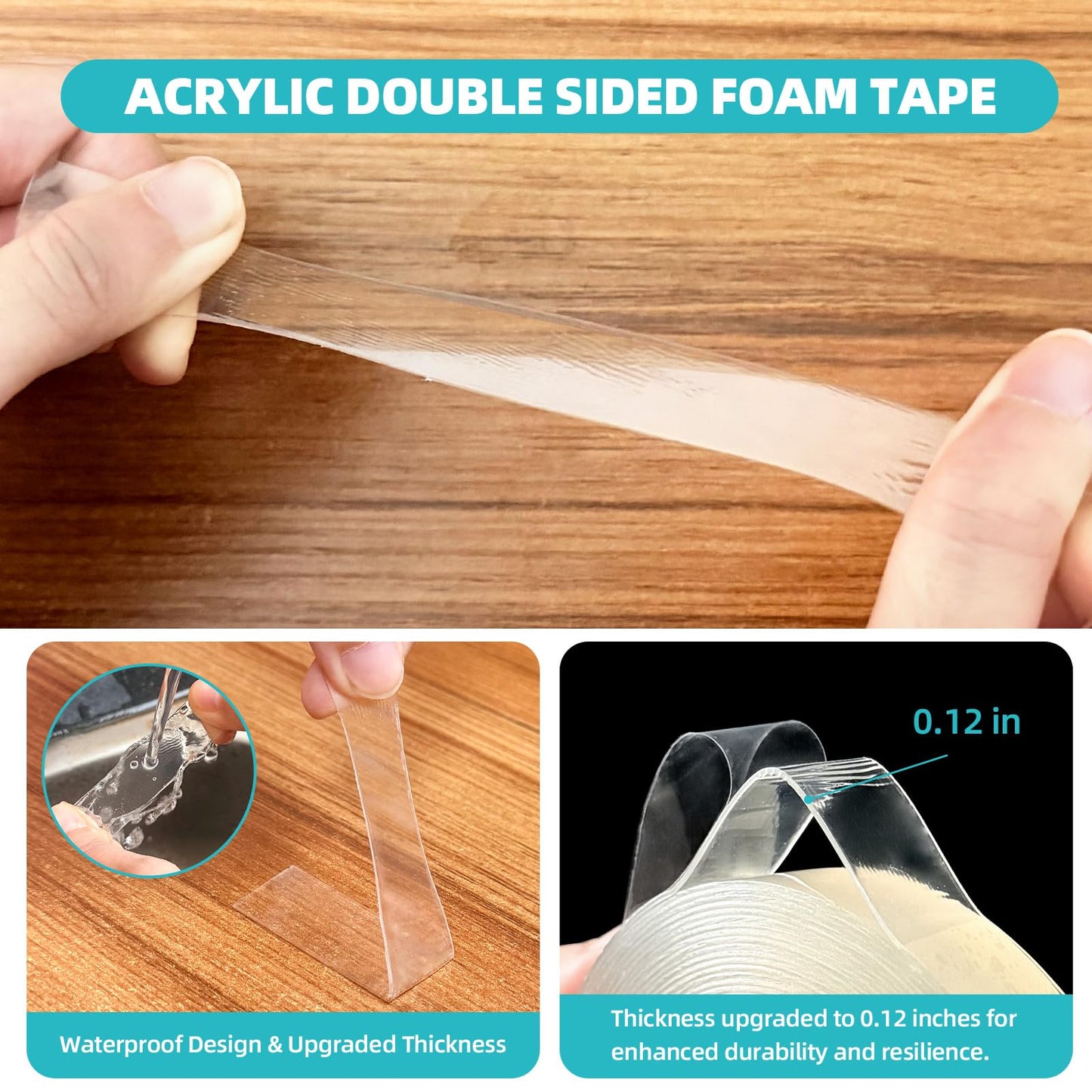 P7yaumy Double Sided Tape Heavy Duty 1.2in×20ft, Nano Tape Double Sided, Removable Traceless Two Sided Adhesive Tape, Clear Mounting Tape Double Sided Tape for Walls, Hanging Picture,Poster,Carpet