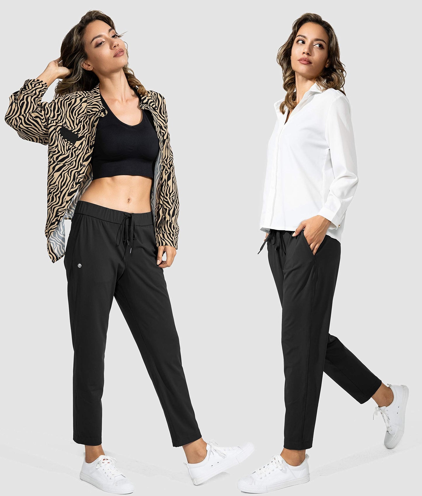 G Gradual Women's Pants with Deep Pockets 7/8 Stretch Sweatpants for Women Athletic, Golf, Lounge, Work (Black, X-Small)