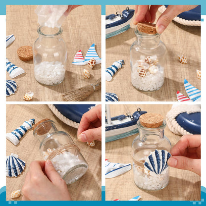 Gandeer 6 Pack Beach Glass Bottles with Cork Honeymoon Sand Jar White Sand Rocks Natural Sea Shells for Coastal Beach Room Decor Home Tabletop Summer Decorations Bridal Shower Gifts