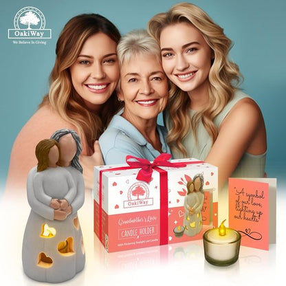 Gigi Hand-Painted Grandma-Granddaughter Candle Holder Statue - Flickering LED | Unique Birthday & Christmas Gift