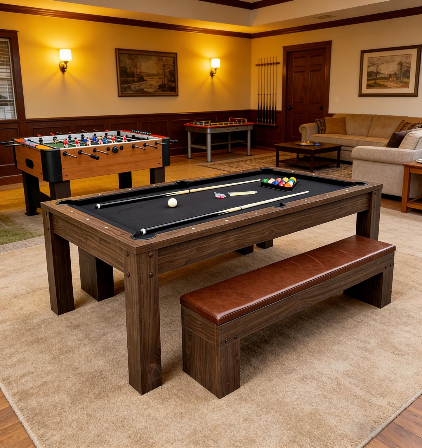 ComeWay Board Game Table with Rotating Cup Holders for 6 Players, Hexagon Gaming and Dining Table with Removable Table Top & Non-Slip Play Mat, Multifunctional Table with for DND/Poker/Card Games