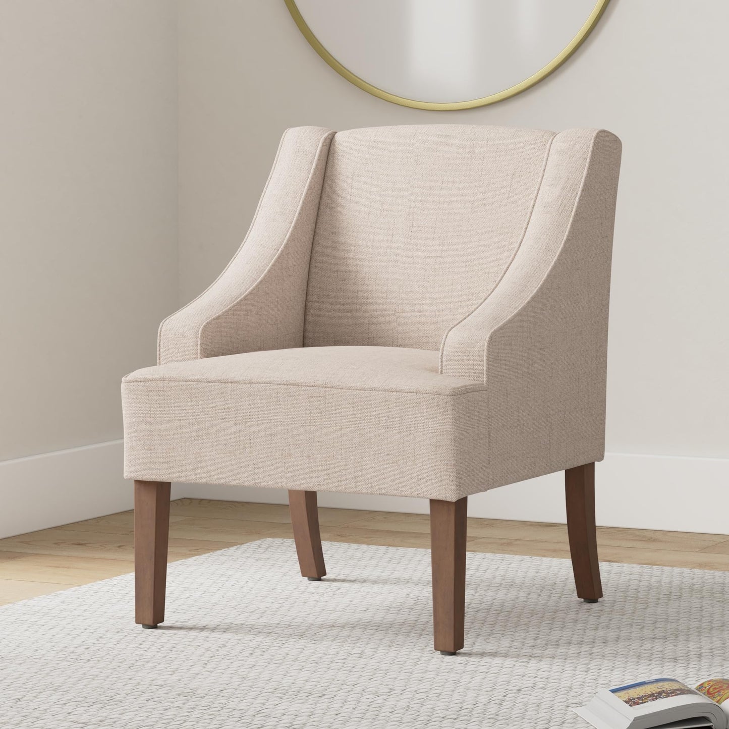 HomePop Velvet Swoop Arm Accent Chair, Tan