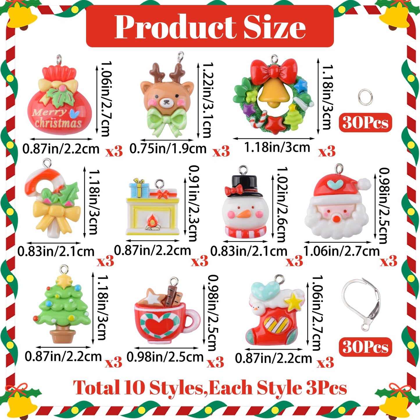 URROMA 30Pcs Stitch Markers, Christmas Charms for Jewelry Making DIY Craft, Crochet Markers for Knitting Weaving Sewing Quilting, Ornament for Zipper Pull