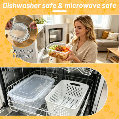 IKKAB 3 Pack Fruit Storage Containers for Fridge with Removable Colander, Airtight Produce Storage Containers for Fridge, 4-in-1 Fruit and Vegetable Storage, Berry Keeper, Stackable Veggie Containers