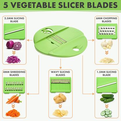 5-in-1 Salad Spinner Large with Lid Vegetable Washer and Dryer Fruit Cleaner Vegetable Chopper & Slicer with 5 Blades, 5 Qt Lettuce Spinner Strainer Shredder Bowl Egg Yolk Separator for Easy Meal Prep