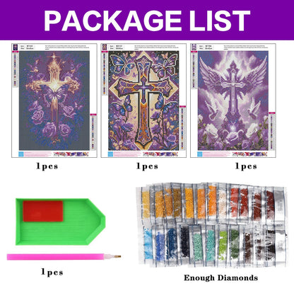 croshom Cross Diamond Art Kits for Adults, 3 Packs Cross Diamond Painting Kits for Adults, 5D DIY Religious Full Round Drill Gem Craft for Adult Gifts, Home Wall Decor 11.8" x 15.7"