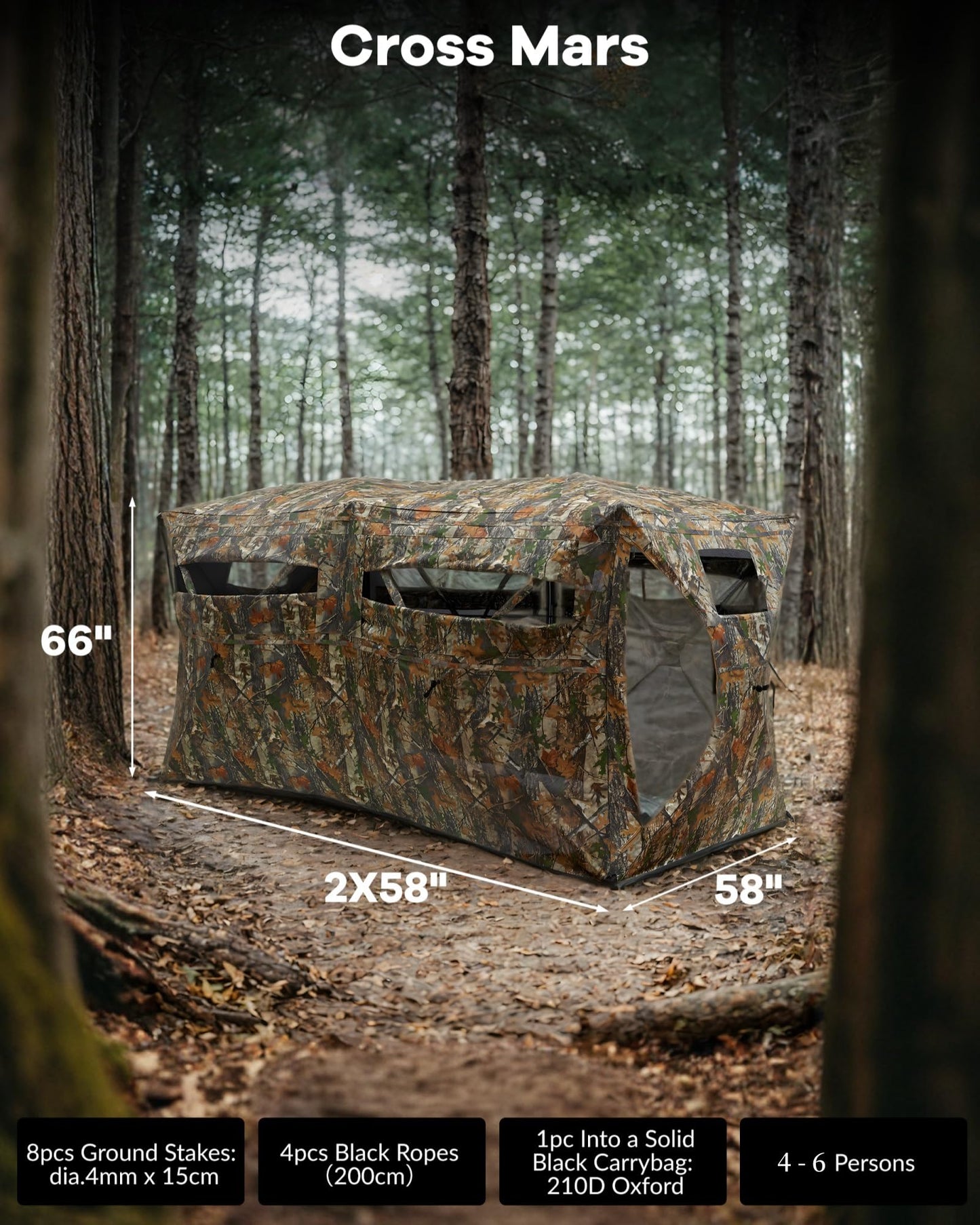 GarveeLife Portable Pop-Up Hunting Blind - 270° See-Through Windows & Silent Door, Waterproof Lightweight Camouflage Tent for Deer Turkey Hunting