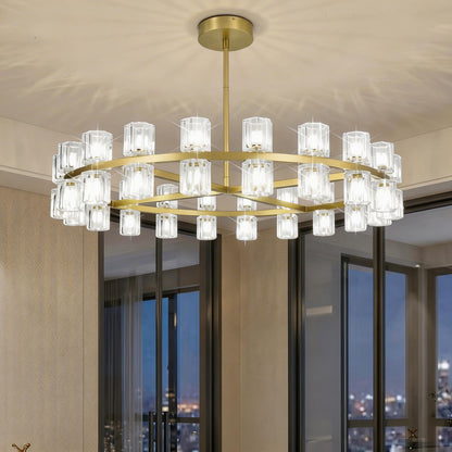 Leadtek 40 Inch Modern Farmhouse Chandelier with K9 Crystal Chandelier Shade, Gold Wagon Wheel Chandelier, for Dining Room Light Fixture, Kitchen Island, Entryway, Foyer, Bedroom Lighting