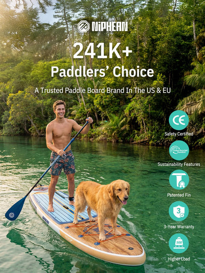 Niphean (Extra Large) Inflatable Paddle Board, SUP for 2+1 People/Family 500lbs Capacity Stand Up Paddle Board with SUP Accessories, StabilTrac Fin Non-Slip Paddleboard for Adults-Dark Gray