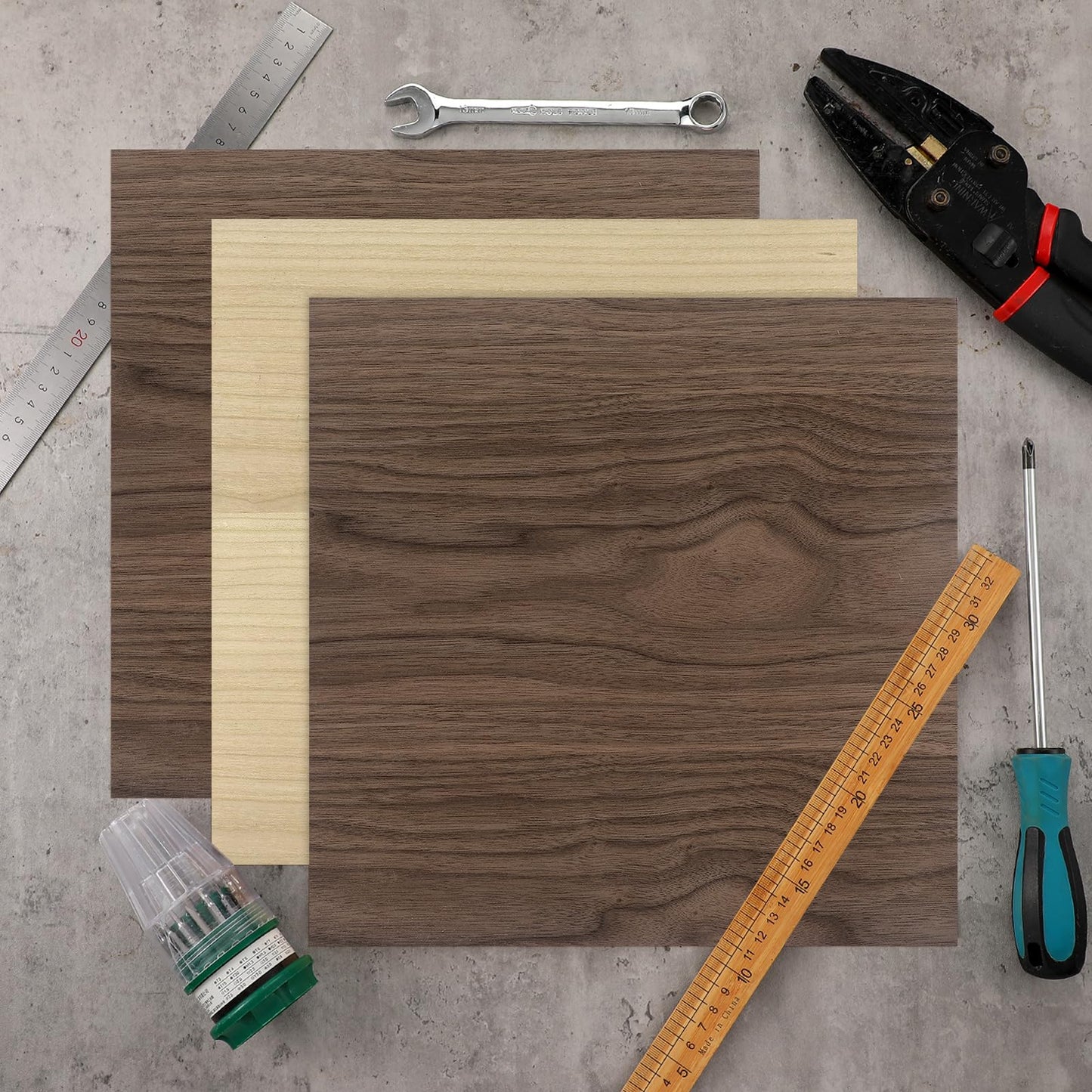 Boao 12 Pcs Real Wood Veneer Sheets 12" x 12" Wood Veneer Laminate Sheets for Jewelry Boxes, Door Panels, Marquetry(Cherry,Walnut)
