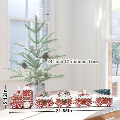 KPCB Tech Gingerbread Christmas Decorations - Prelit Gingerbread Train Figurines - 21.85" Lighted Holiday Decor with Timer for Table Centerpieces