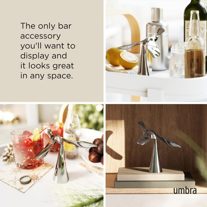 Umbra Tipsy Bottle Opener – Balancing Bird Sculptural Bar Tool and Accessory, Chrome