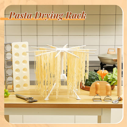 Geetery 5 Pieces Ravioli Mold Set, 12 Holes Ravioli Maker Press, 3 Pasta Cutter Stamps, Wood Rolling Pin, Pasta Making Tools, Pelmeni Mold, Manual, Stainless Steel, White, Silver, Wood Color