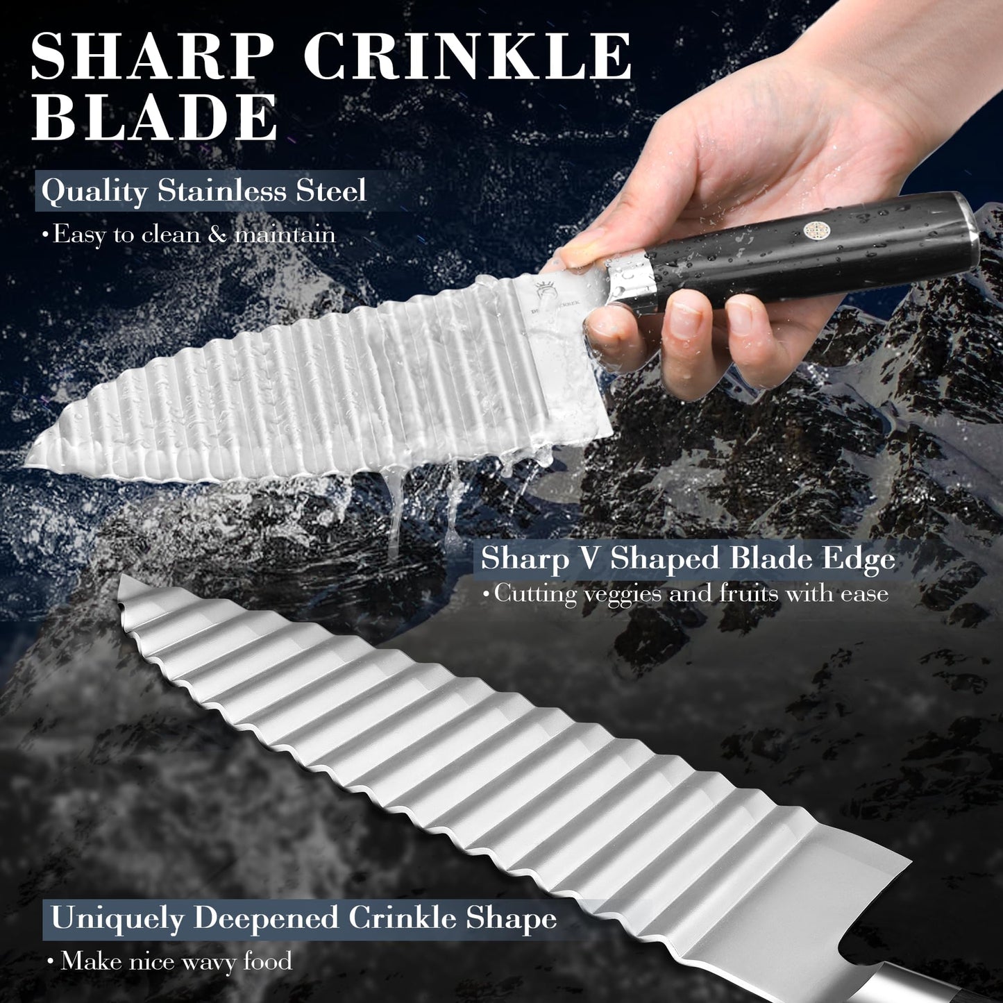 Dragon Creek Crinkle Cutter Knife - Wavy Chopper Potatoes Crinkle Fry Cutter for Vegetable Fruits Fun Carrot Chip Slicer Christmas Thanksgiving Gift Idea Stainless Steel