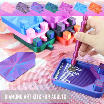 Diamond Painting Tray with Lid and Tweezer, Rhinestone Storage Tray with Lid & 2 Storage Bucket Design, Easy Pour Bead Tray, Diamond Art Kits for Adults, Diamond Art Accessories Tools (Blue Green)