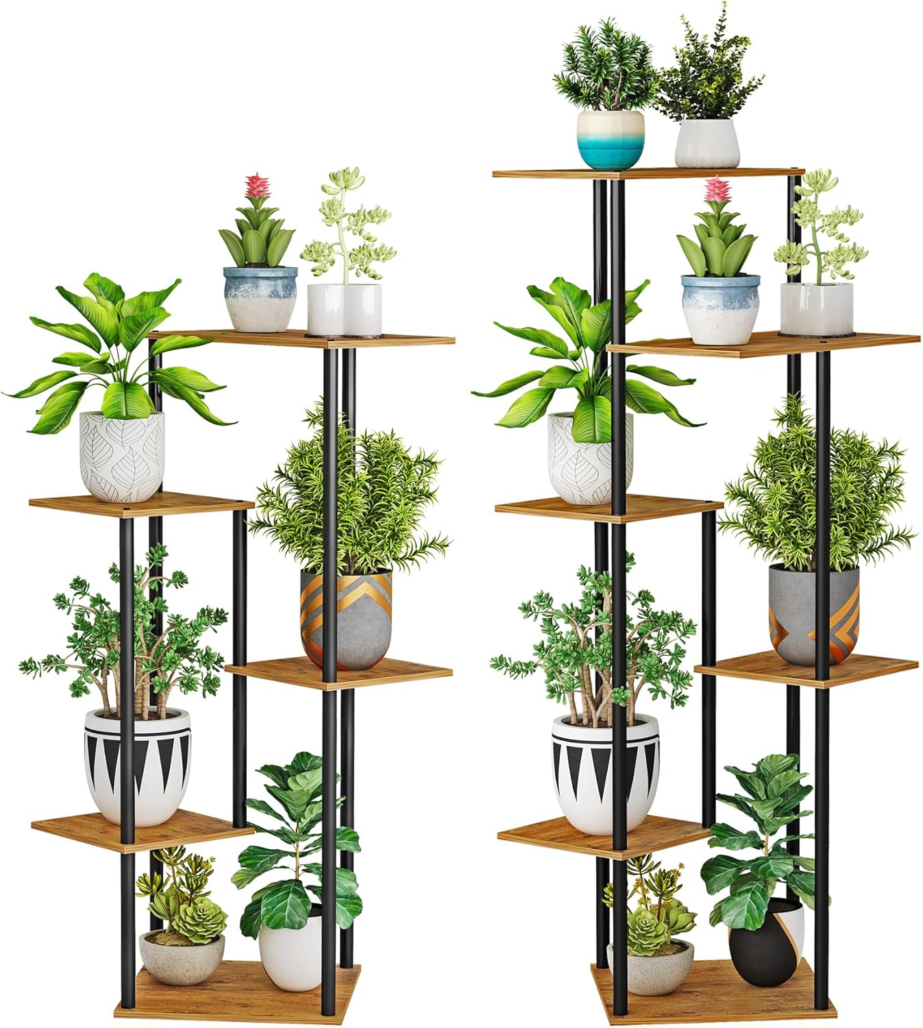 5 HAYOFAMY Tier Plant Stand Indoor, Tall Plant Shelf Metal Wood Multiple, Flower Pot Holder for Living Room Office