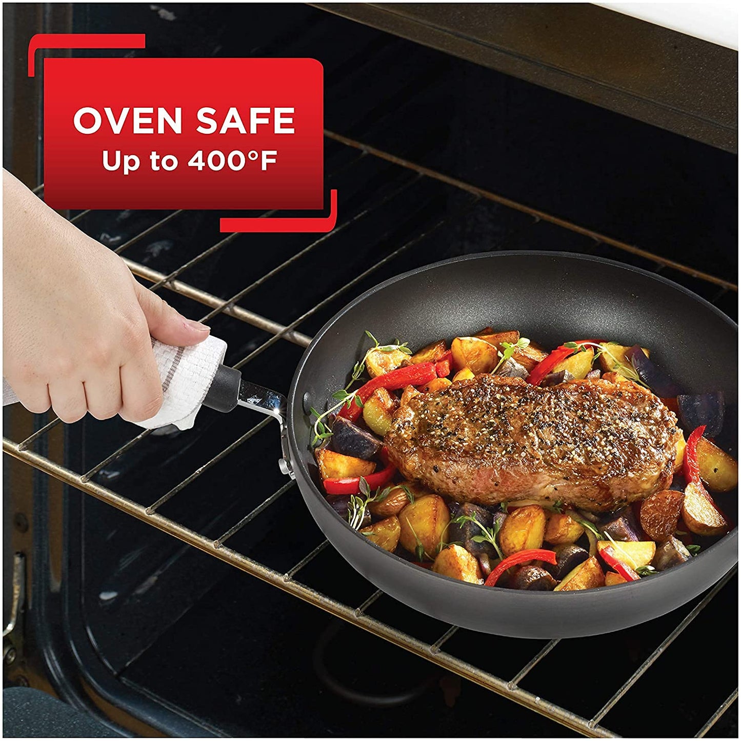 T-Fal Ultimate Hard Anodized Nonstick Fry Pan Set 2 Piece, 8, 10 Inch, Oven Broiler Safe 400F, Kitchen, Cookware, Pots and Pans Set Non Stick, Frying Pans, Dishwasher Safe, Onyx