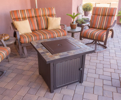 Hiland GFT-60843 High Output Propane Fire Pit, 50,000 BTU w/Amber Fire Glass Included, 30" Square, Slate Top