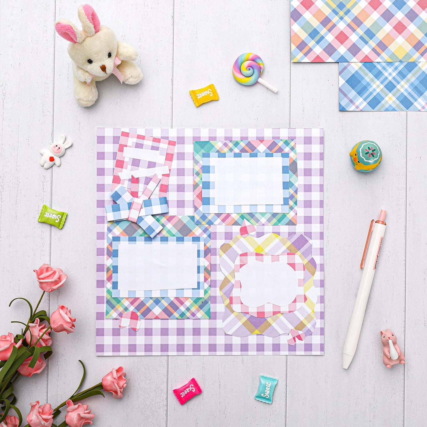Whaline 24 Sheet Spring Pastel Plaid Pattern Paper 12 Designs Scrapbook Specialty Paper Easter Double-Sided Decorative Craft Papers for DIY Card Making Scrapbook Photo Album Decor, 11.8 x 11.8 Inch