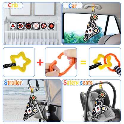 SAMMAS 3 Pcs Black and White High Contrast Baby Toys 0-6 Months for Newborn, Babies Sensory Soft Book for Early Education, Infant Tummy Time Cloth Book, Montessori Toys for Babies