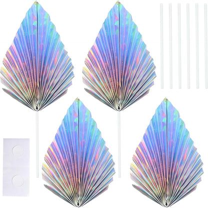 Gyufise 6Pcs Paper Palm Fan Cake Toppers, Palm Spear Leaves Fan Cupcake Toppers, Cake Insert Decorations for Birthday