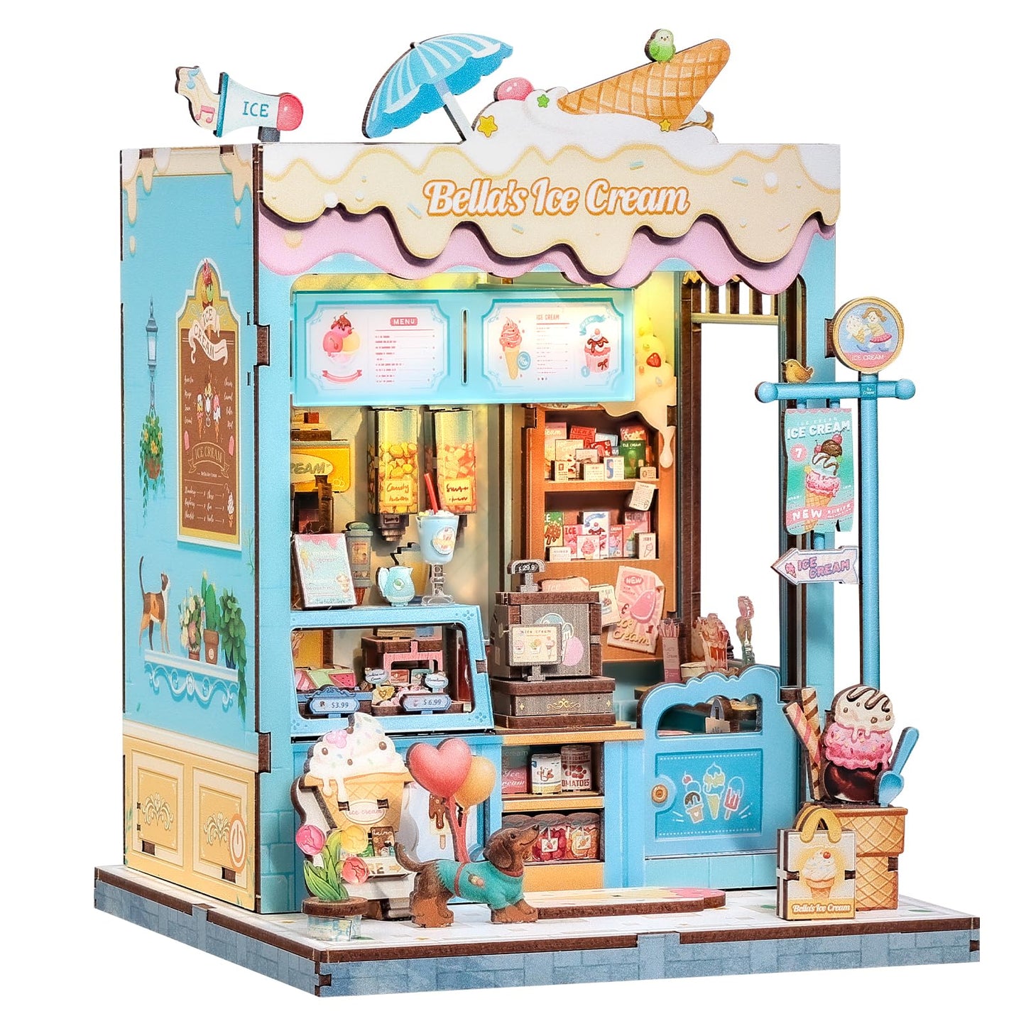 CUTEBEE Book Nook Kit, DIY Miniature House Kits for Adult and Teens, Dollhouse Booknook Tiny House, Bookshelf 3D Wooden Puzzle, DIY Craft Gifts for Family and Friends (Bella's Ice Cream)