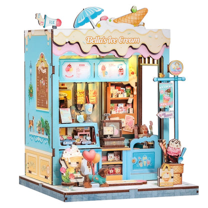 CUTEBEE Book Nook Kit, DIY Miniature House Kits for Adult and Teens, Dollhouse Booknook Tiny House, Bookshelf 3D Wooden Puzzle, DIY Craft Gifts for Family and Friends (Bella's Ice Cream)