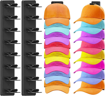 Skiennix Hat Organizer - 2 Pack Baseball Cap Rack with Strong Adhesive & Screw-In Holders | Ideal for Closet & Bedroom