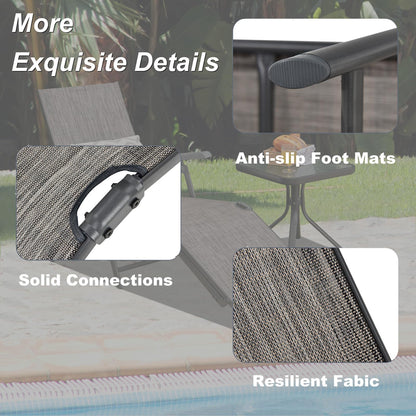 Multigot Folding Sun Lounger Set of 2, 5-Positions Adjustable Reclining Chaise Lounge Chair with 2-Level Footrest & Armrests, Steel Frame Outdoor Sunbed Deck Chair for Poolside Beach Camping (Gray)