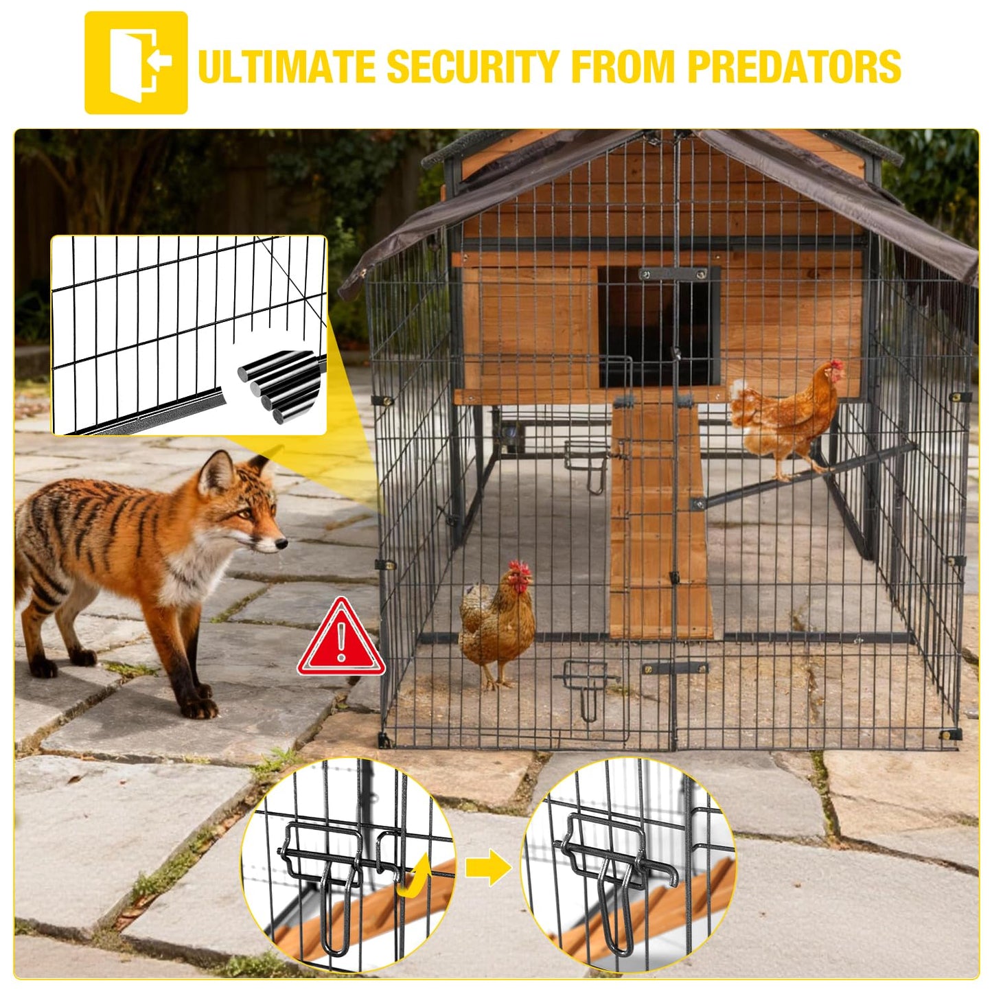 Large Chicken Coop for 4-6 Chickens, All-Steel Frame Hen House Poultry Cage with Waterproof Cover, Nesting Box & Metal Run