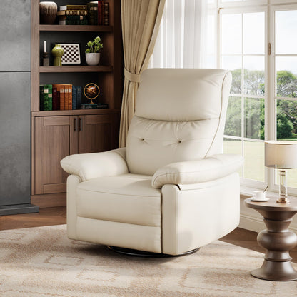 Garvee Power Recliner Chair with 270° Swivel and Rocking, Electric Glider Nursery Chair with USB Charging Port, PU Leather Upholstery and Button Tufted Backrest for Living Room, Cream