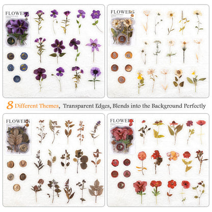 RISYPISY 320PCS Pre-Cut Floral Stickers Set Small Flower Decal Journal Stickers PET Flower Sticker for Adult Card Making Letters DIY, Double Blade Line-Easy to Peel
