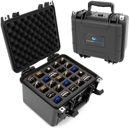 CASEMATIX 25 Folding Knife Case - Waterproof Knife Blade Holder and Knife Box Organizer Fits 25 Folding Knives and Swiss Army Knives Precut to Fit 4.0" to 5.5" Folded in Lockable Knife Storage Case