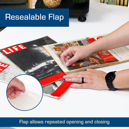 BCW Resealable Life Magazine Bags - 100 Pack | Crystal Clear Polypropylene | Archival Quality |Store Collectible Life Magazines | Exterior 11 1/8 x 14 1/4