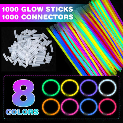 YixangDD 1000 PCS Ultra Bright Glow Sticks - 8 Inch Party Pack for Bracelets & Necklaces