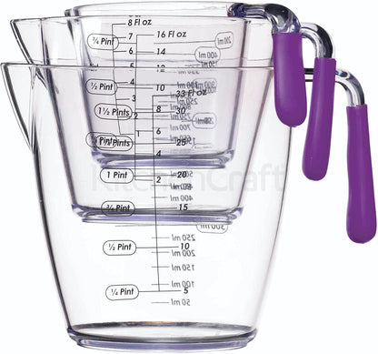 Colourworks Measuring Jug Set, 3-Piece Plastic Jugs with 200, 400 and 900ml, Purple
