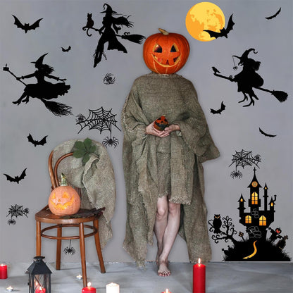 Halloween Decorations Decals Witches Wall Decor Black Bats Castle Stickers Halloween Wall Decal Peel and Stick Halloweens Party Supply Scary Spider Vinyl Sticker Art Murals for Home Window Door Decor