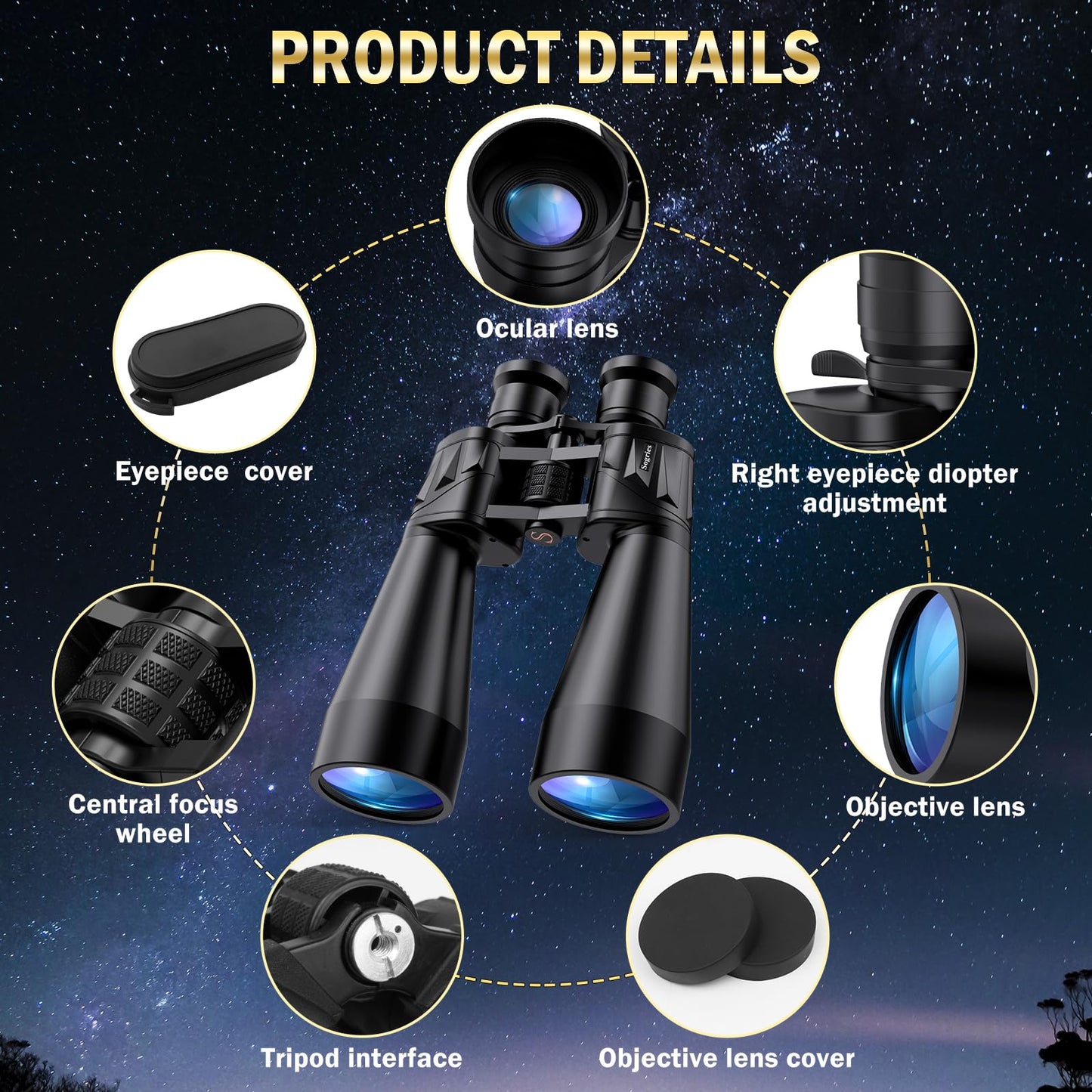 Sogries15-35x70 Professional Zoom Binoculars, Large Aperture Astronomy & Long-Range Observation, Ultra-HD FMC Lens & BAK4 Porro Prism, Aircraft-Grade Aluminum Chassis, Tripod Adaptable for Stargazing