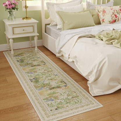 Rugcomf Runner Rug Impressionist-Style Vintage Kitchen Rugs Non Slip Washable Soft Carpet Runner for Kitchen Laundry Bedroom Bathroom, Beige