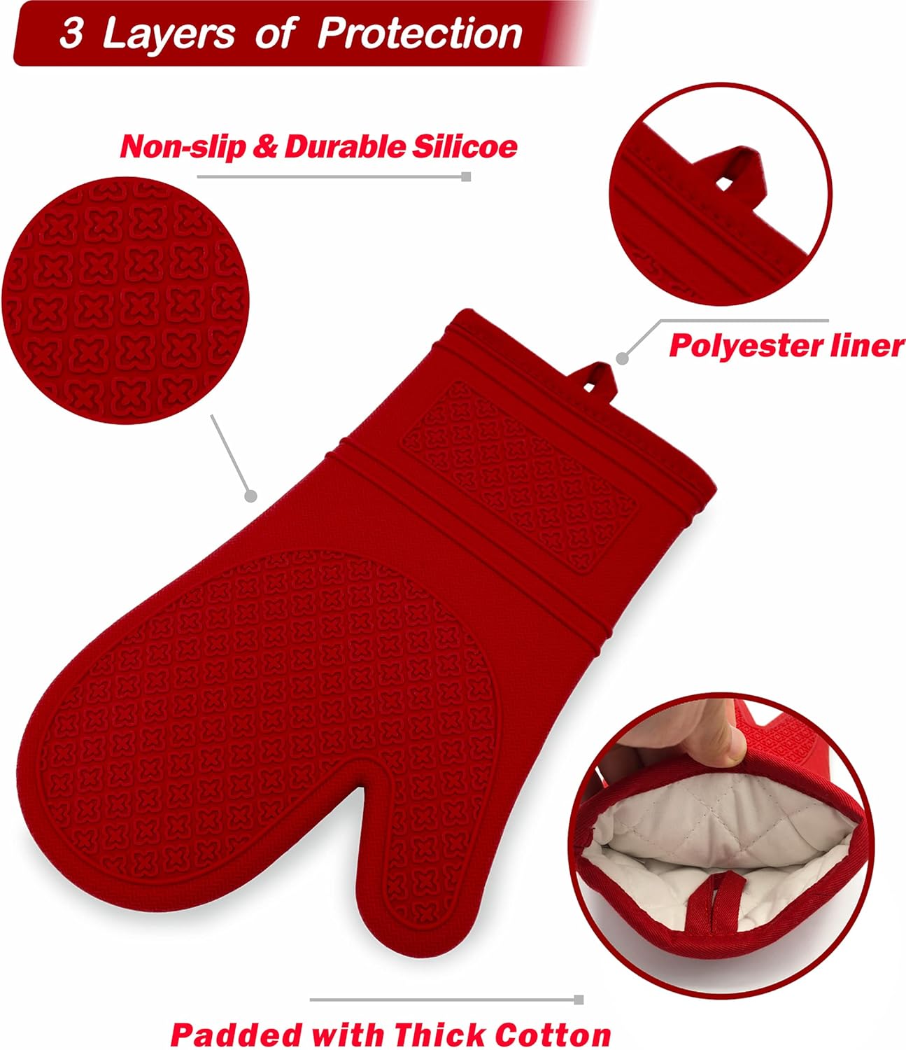 Yutat Silicone Oven Mitts, 600 Degree Heat Resistant Gloves with Non-Slip Silicone, Soft Cotton Lining, Waterproof, 1