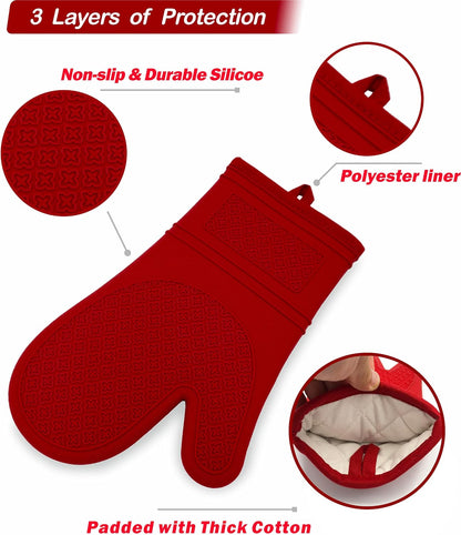 Yutat Silicone Oven Mitts, 600 Degree Heat Resistant Gloves with Non-Slip Silicone, Soft Cotton Lining, Waterproof, 1
