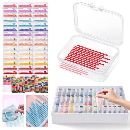 Glotrove Diamond Art Storage Containers Trays, 45pcs Diamond Painting Trays with Lids, 2-in-1 Beads, Gems & Drills Storage and Line-Up Accessories for Diamond Painting